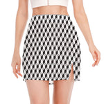 Grey Geometric Cube Shape Pattern Print Side Slit Mini Skirt