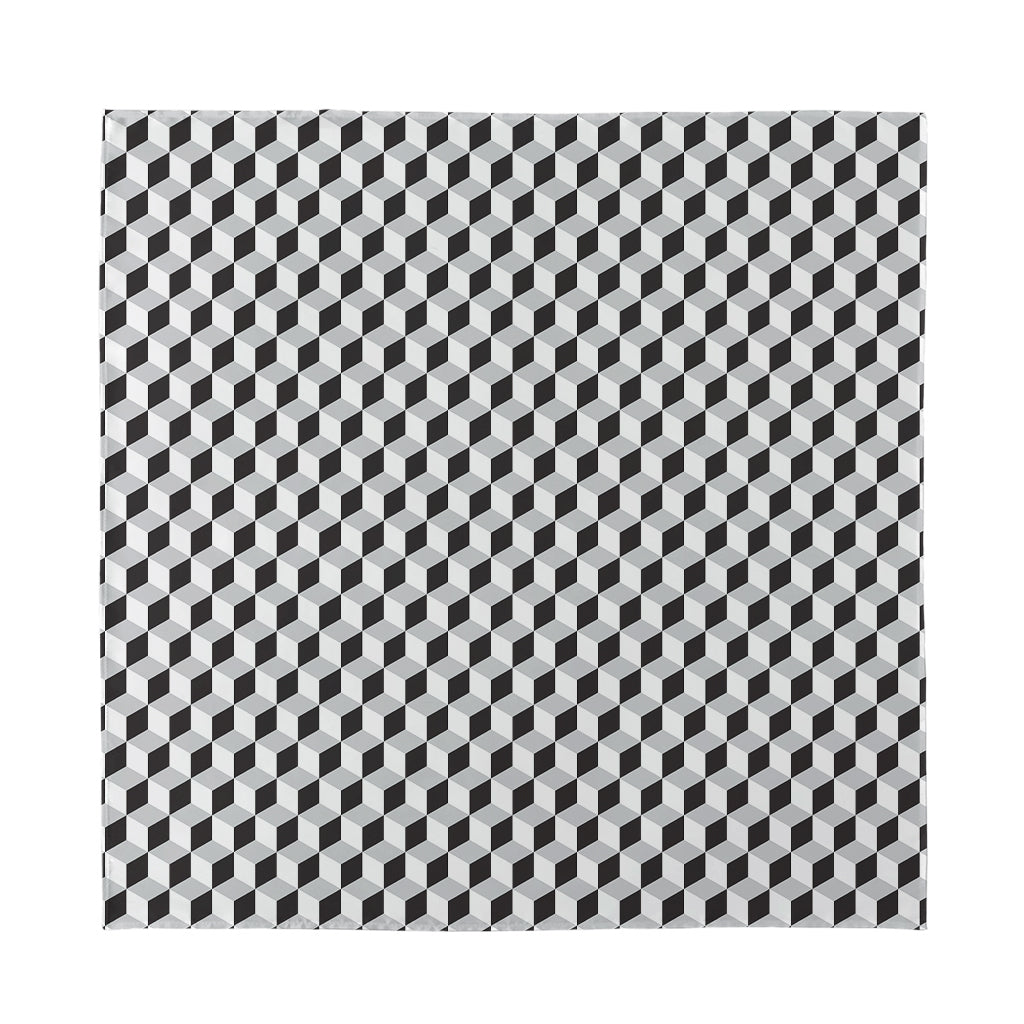 Grey Geometric Cube Shape Pattern Print Silk Bandana