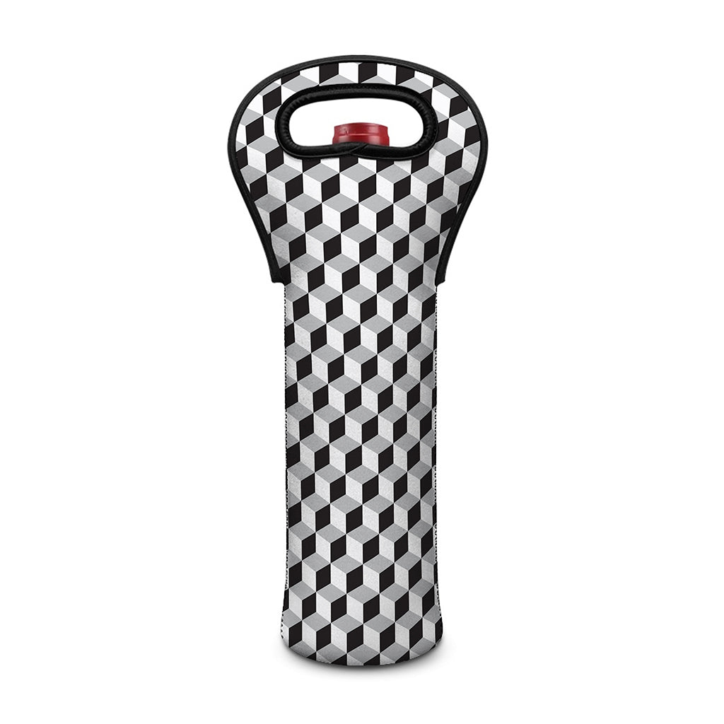 Grey Geometric Cube Shape Pattern Print Single Neoprene Wine Tote
