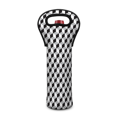 Grey Geometric Cube Shape Pattern Print Single Neoprene Wine Tote