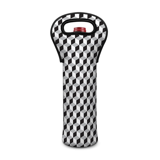 Grey Geometric Cube Shape Pattern Print Single Neoprene Wine Tote