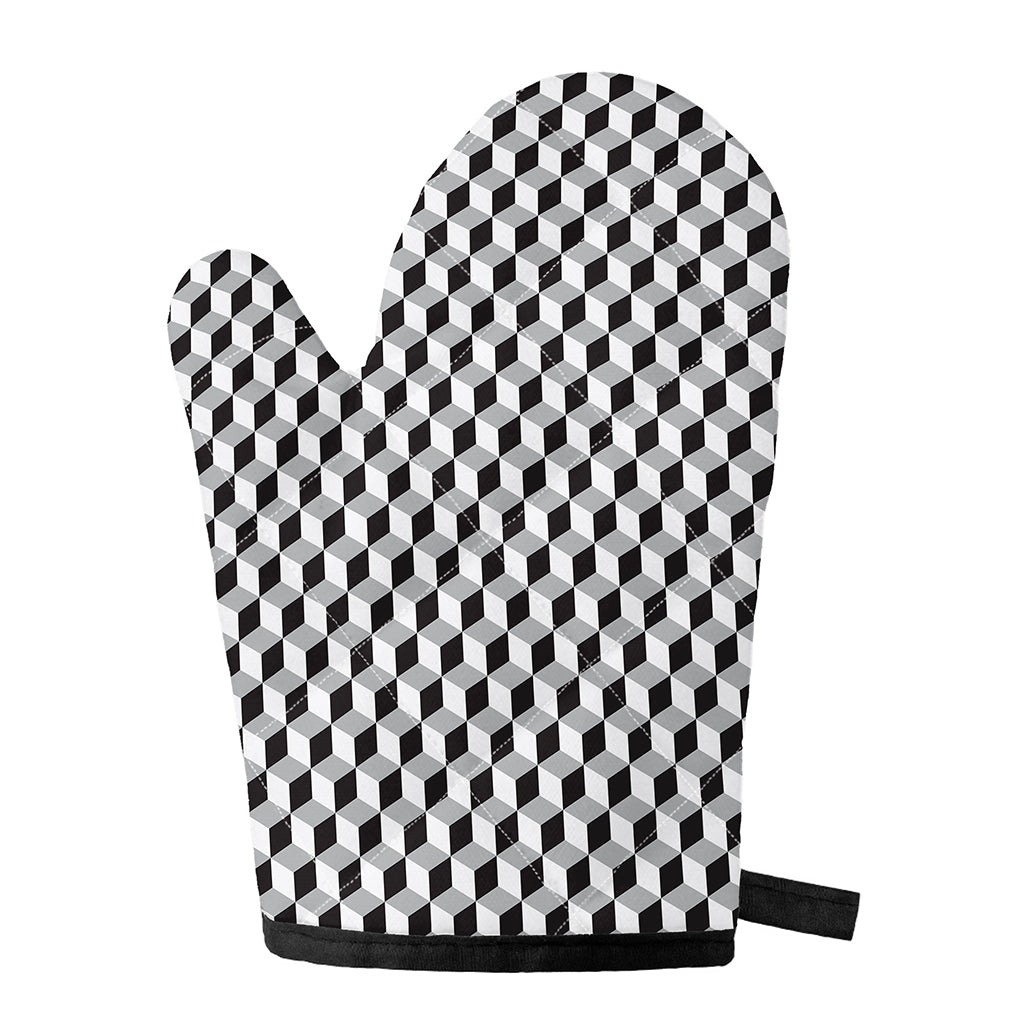 Grey Geometric Cube Shape Pattern Print Single Oven Mitt