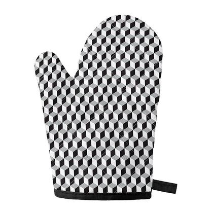 Grey Geometric Cube Shape Pattern Print Single Oven Mitt