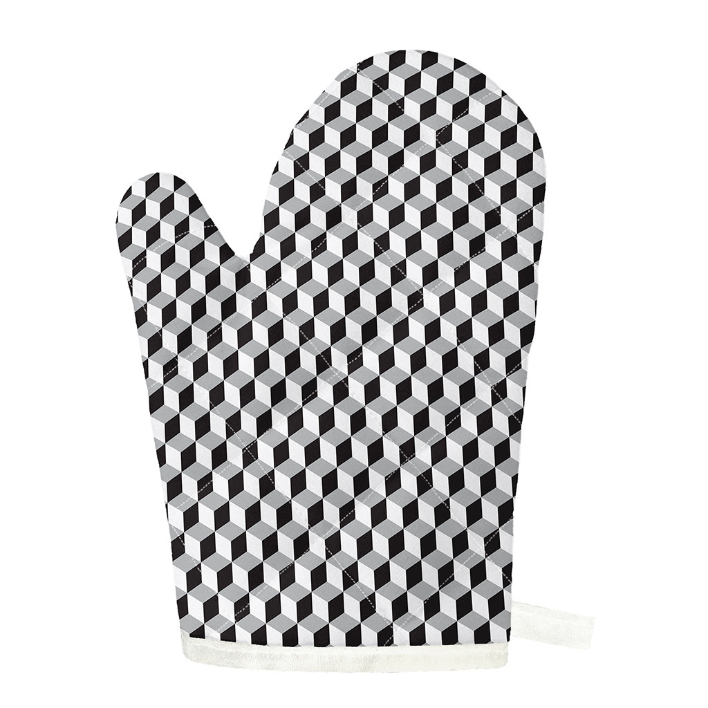 Grey Geometric Cube Shape Pattern Print Single Oven Mitt