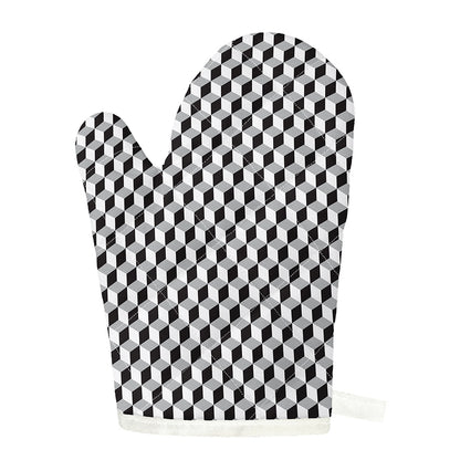 Grey Geometric Cube Shape Pattern Print Single Oven Mitt