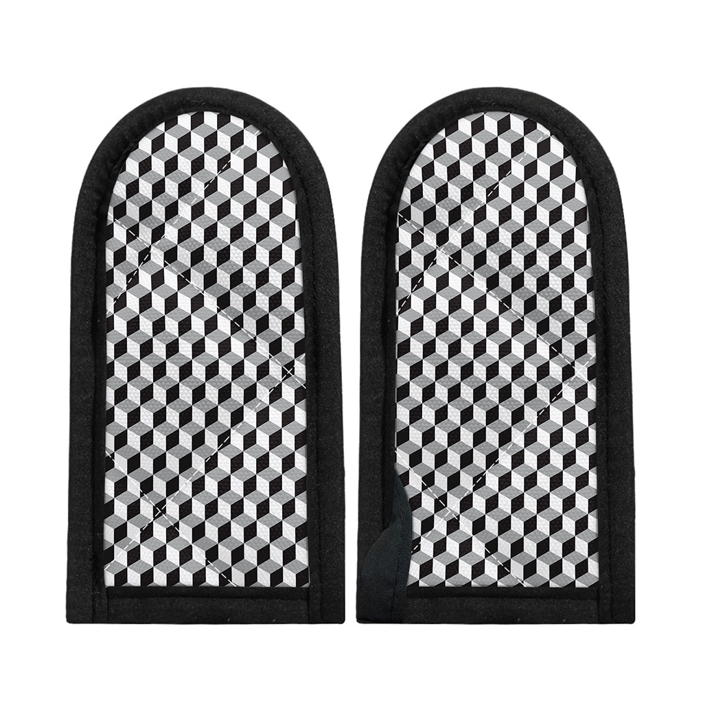 Grey Geometric Cube Shape Pattern Print Skillet Handle Cover