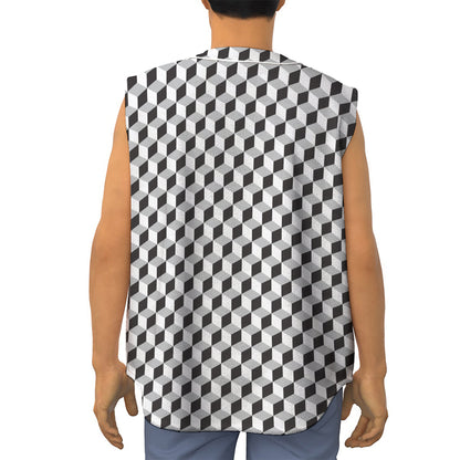 Grey Geometric Cube Shape Pattern Print Sleeveless Baseball Jersey