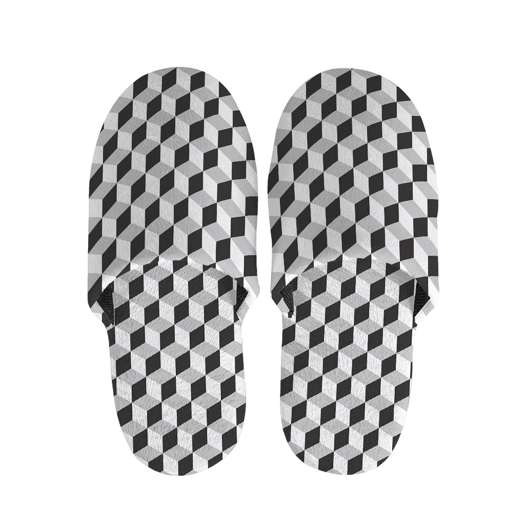 Grey Geometric Cube Shape Pattern Print Slippers
