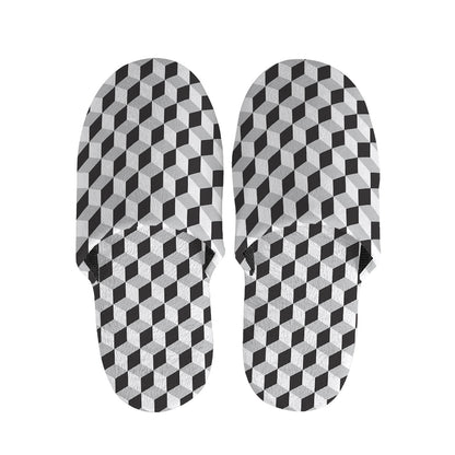 Grey Geometric Cube Shape Pattern Print Slippers