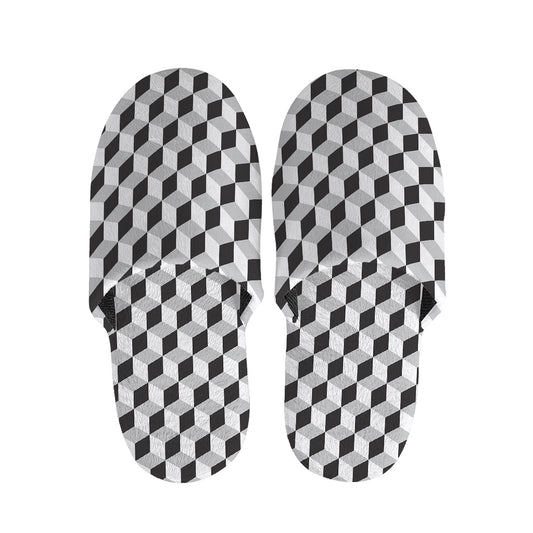 Grey Geometric Cube Shape Pattern Print Slippers