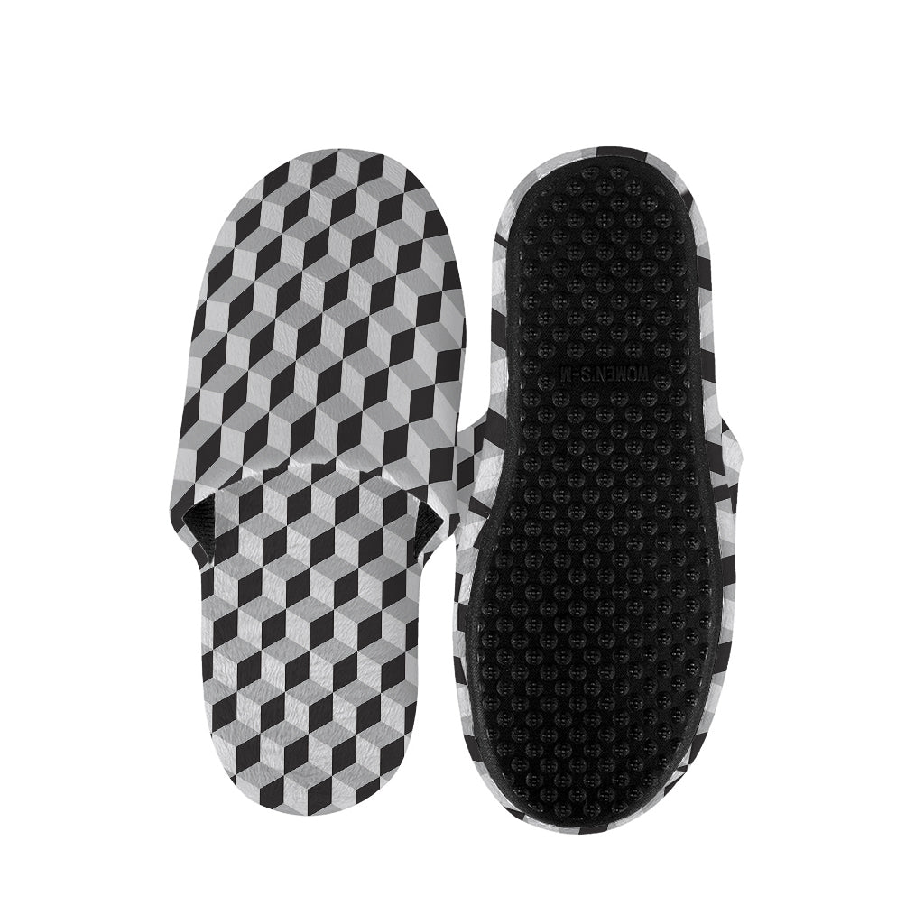 Grey Geometric Cube Shape Pattern Print Slippers