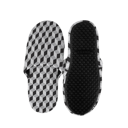 Grey Geometric Cube Shape Pattern Print Slippers
