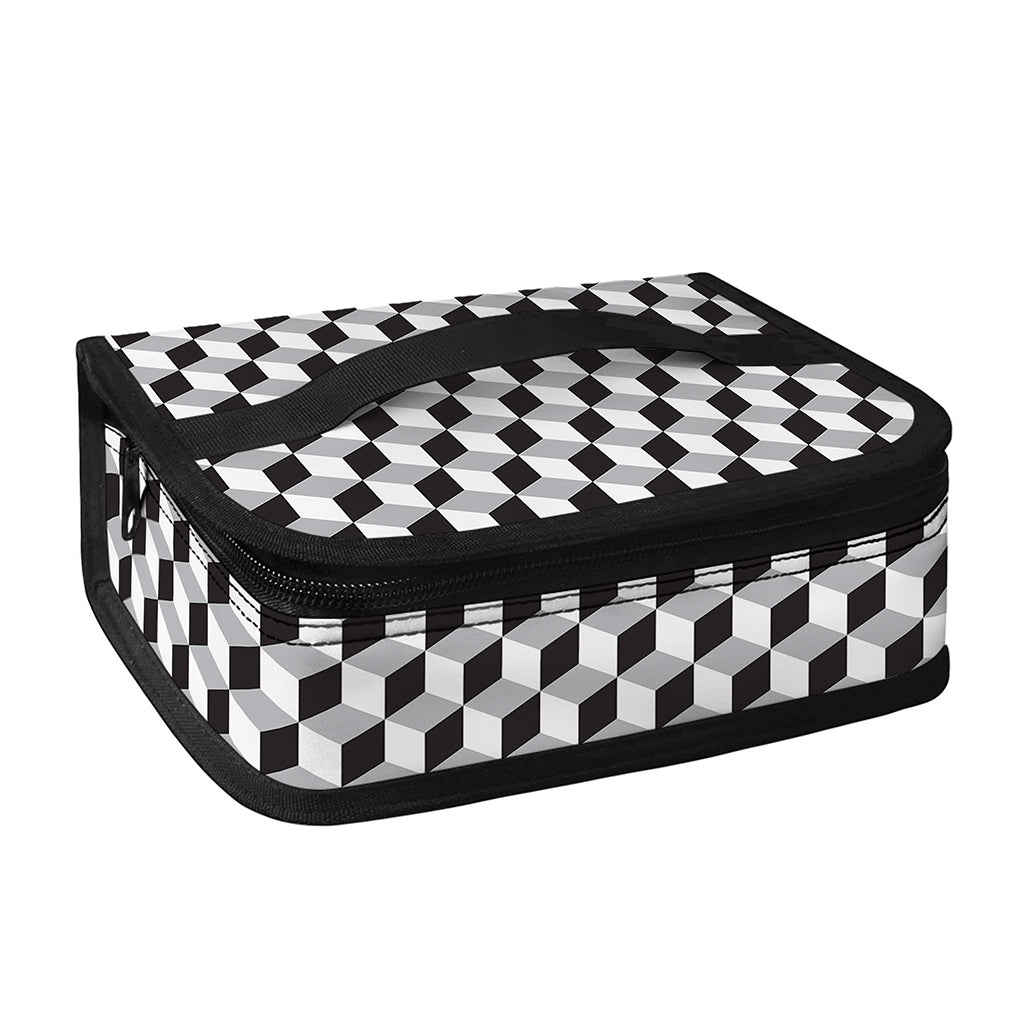 Grey Geometric Cube Shape Pattern Print Small Lunch Bag