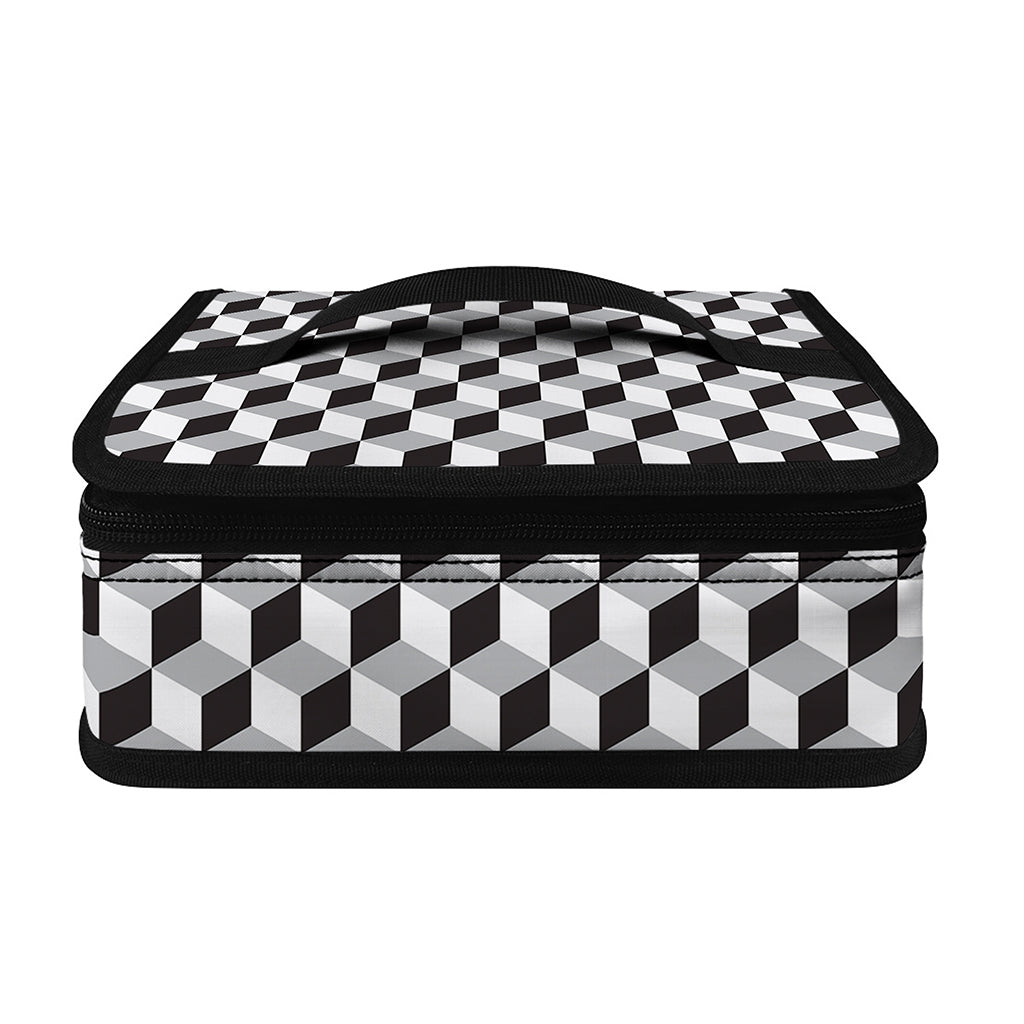 Grey Geometric Cube Shape Pattern Print Small Lunch Bag