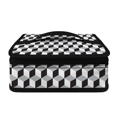 Grey Geometric Cube Shape Pattern Print Small Lunch Bag