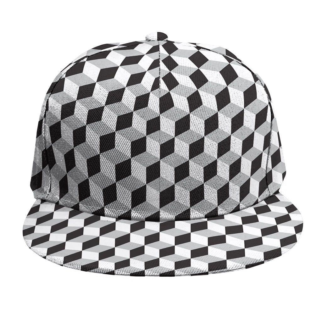 Grey Geometric Cube Shape Pattern Print Snapback Cap