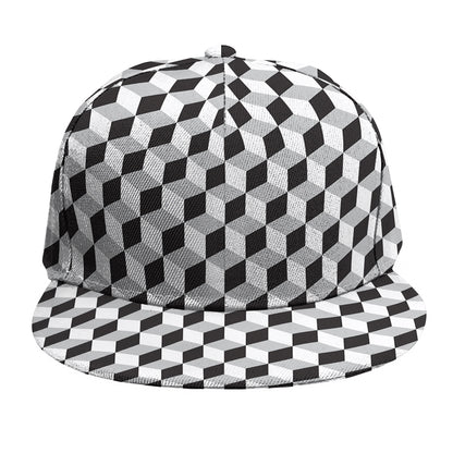 Grey Geometric Cube Shape Pattern Print Snapback Cap