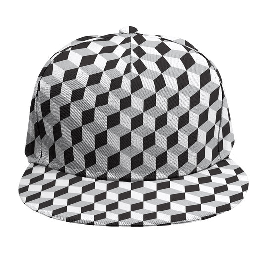 Grey Geometric Cube Shape Pattern Print Snapback Cap