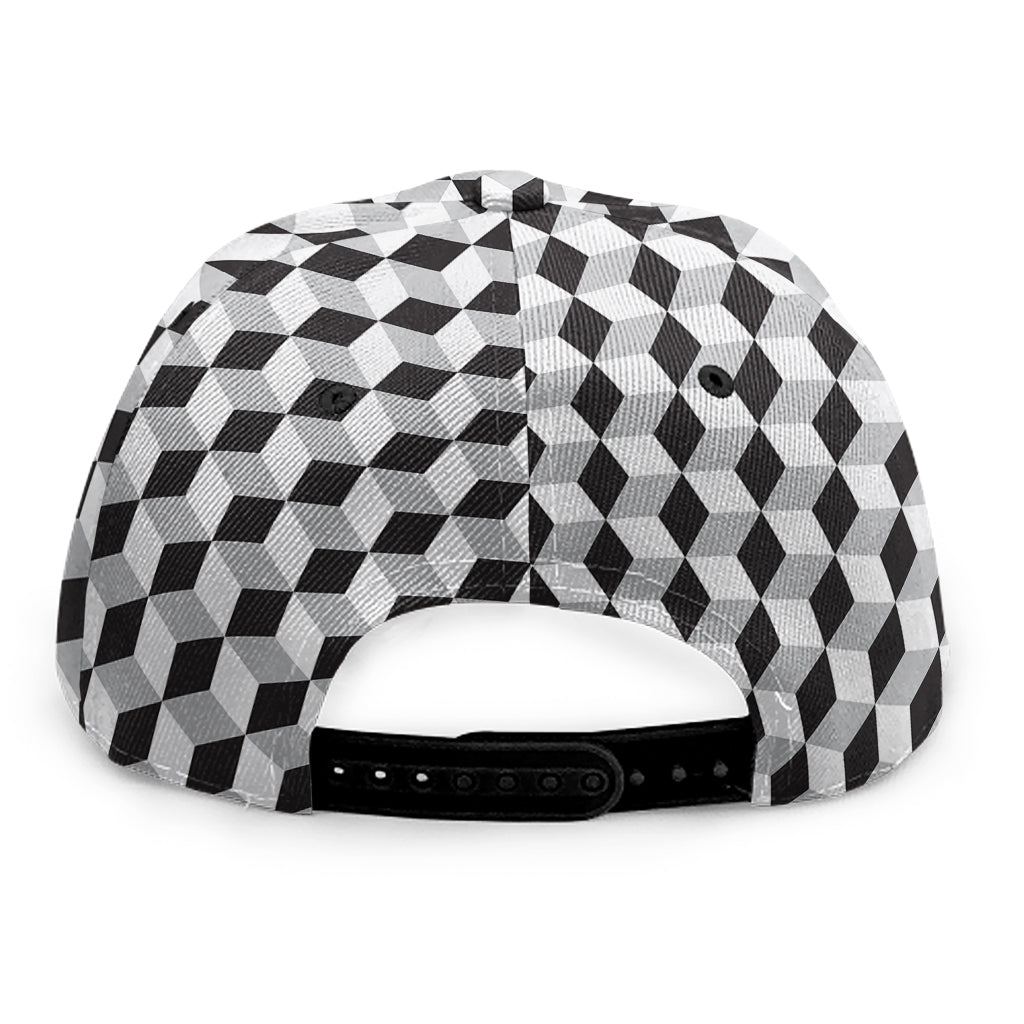 Grey Geometric Cube Shape Pattern Print Snapback Cap