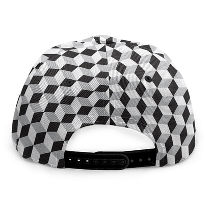 Grey Geometric Cube Shape Pattern Print Snapback Cap