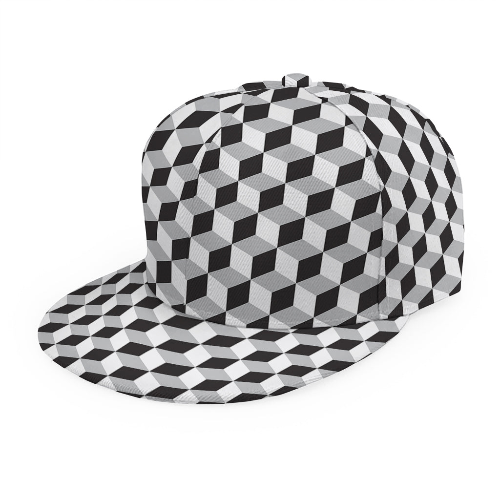 Grey Geometric Cube Shape Pattern Print Snapback Cap