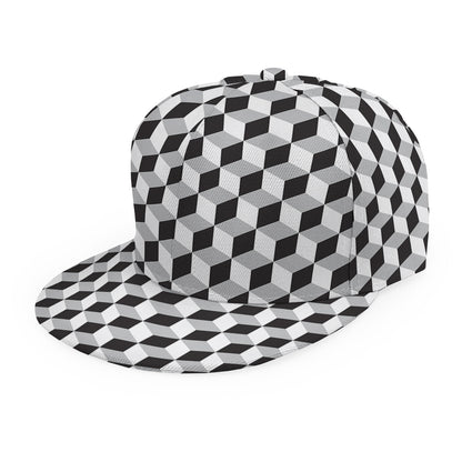 Grey Geometric Cube Shape Pattern Print Snapback Cap