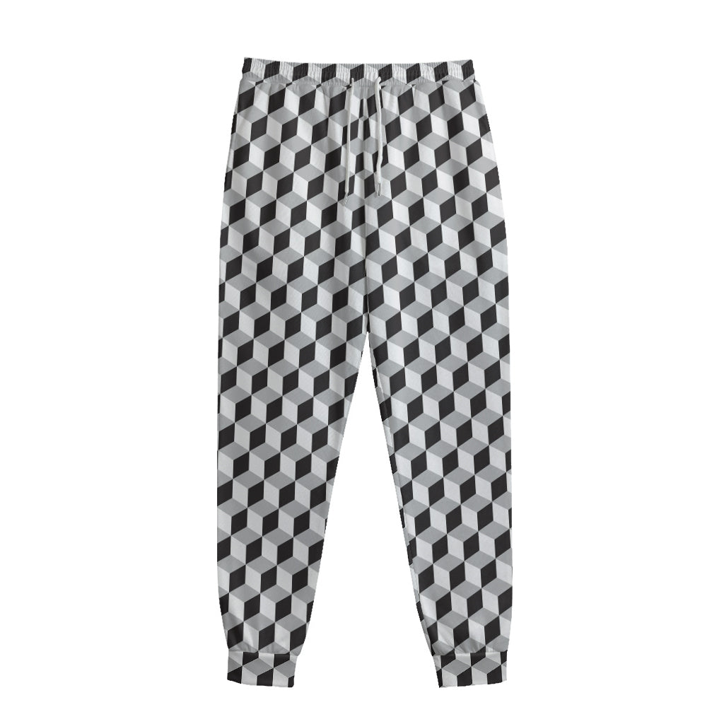 Grey Geometric Cube Shape Pattern Print Sweatpants