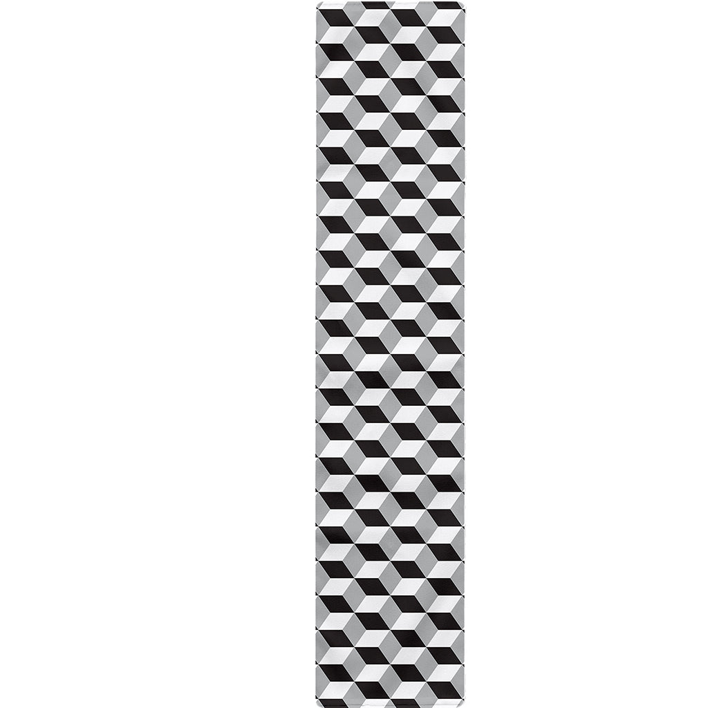 Grey Geometric Cube Shape Pattern Print Table Runner