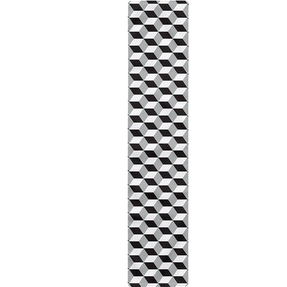 Grey Geometric Cube Shape Pattern Print Table Runner