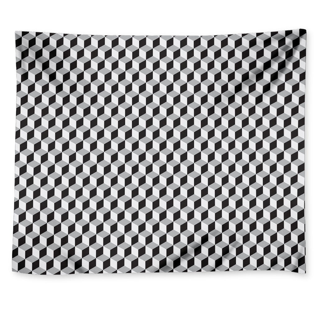 Grey Geometric Cube Shape Pattern Print Tapestry