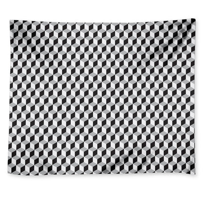 Grey Geometric Cube Shape Pattern Print Tapestry