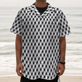 Grey Geometric Cube Shape Pattern Print Textured Short Sleeve Shirt