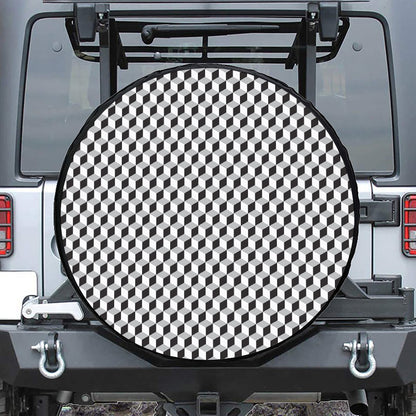 Grey Geometric Cube Shape Pattern Print Tire Cover