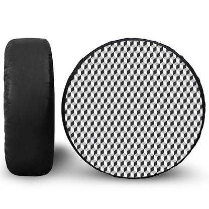 Grey Geometric Cube Shape Pattern Print Tire Cover