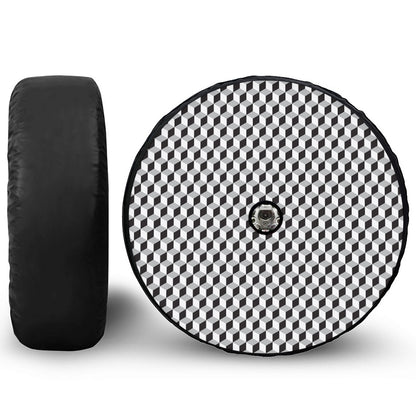 Grey Geometric Cube Shape Pattern Print Tire Cover With Camera Hole