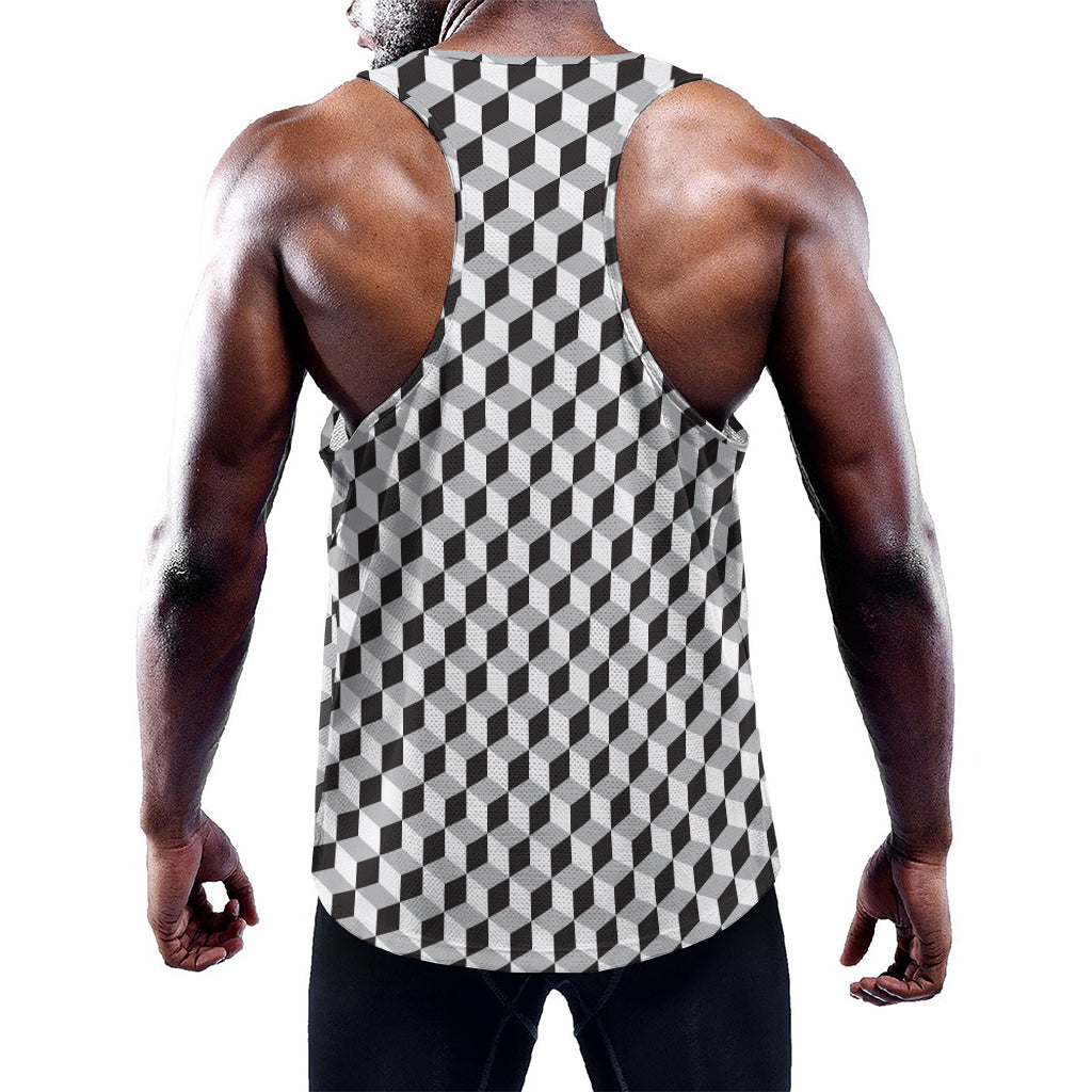 Grey Geometric Cube Shape Pattern Print Training Tank Top