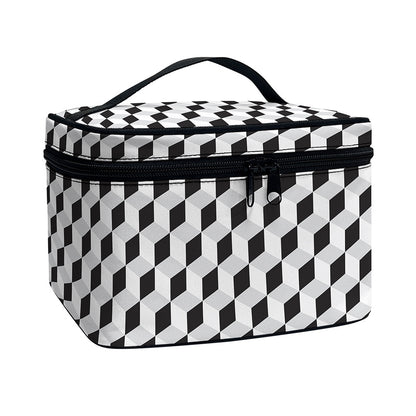 Grey Geometric Cube Shape Pattern Print Travel Makeup Bag