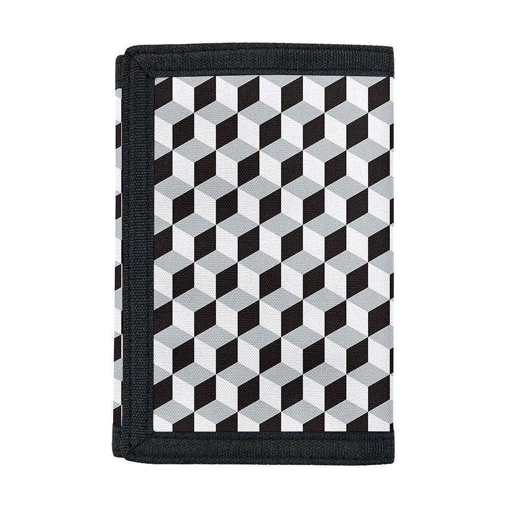 Grey Geometric Cube Shape Pattern Print Trifold Wallet