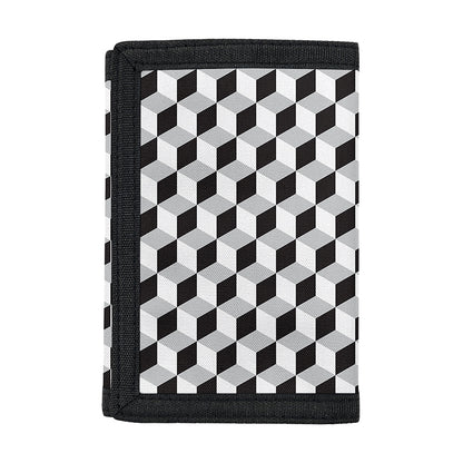 Grey Geometric Cube Shape Pattern Print Trifold Wallet