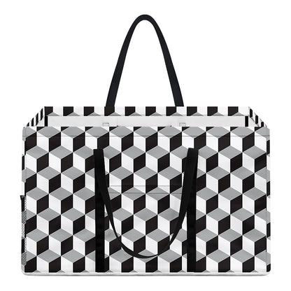 Grey Geometric Cube Shape Pattern Print Utility Tote Bag