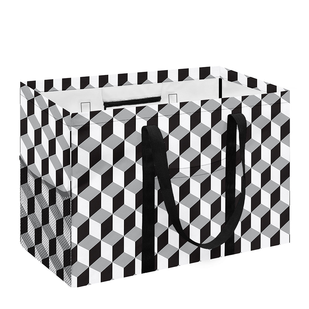 Grey Geometric Cube Shape Pattern Print Utility Tote Bag
