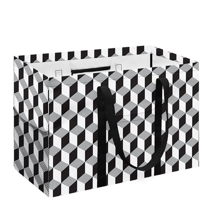 Grey Geometric Cube Shape Pattern Print Utility Tote Bag