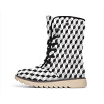 Grey Geometric Cube Shape Pattern Print Winter Boots