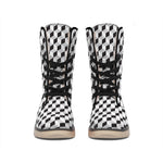 Grey Geometric Cube Shape Pattern Print Winter Boots