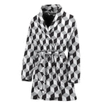 Grey Geometric Cube Shape Pattern Print Women's Bathrobe