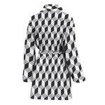 Grey Geometric Cube Shape Pattern Print Women's Bathrobe