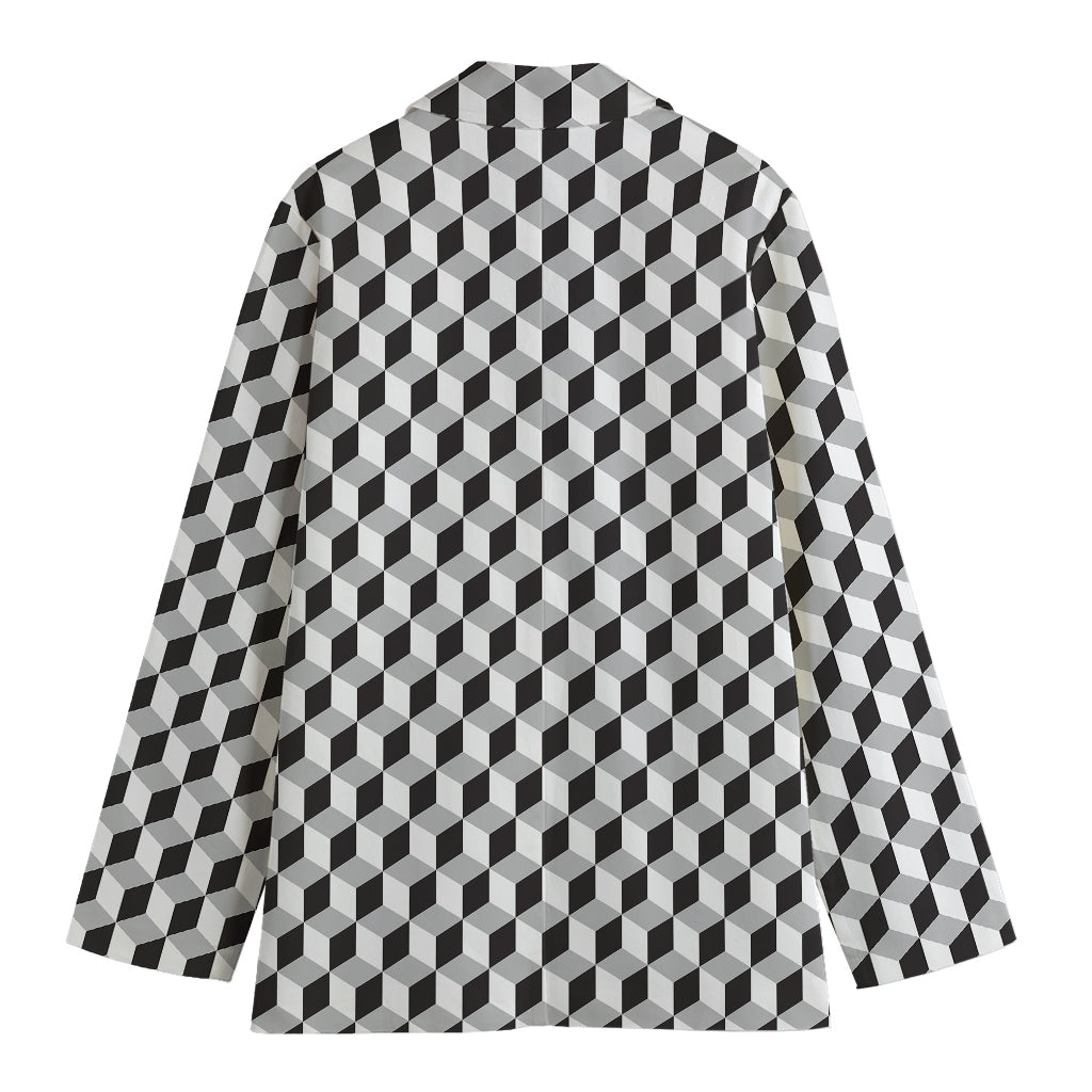 Grey Geometric Cube Shape Pattern Print Women's Blazer