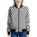 Grey Geometric Cube Shape Pattern Print Women's Bomber Jacket