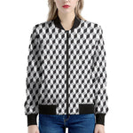 Grey Geometric Cube Shape Pattern Print Women's Bomber Jacket