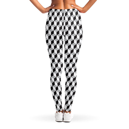 Grey Geometric Cube Shape Pattern Print Women's Leggings